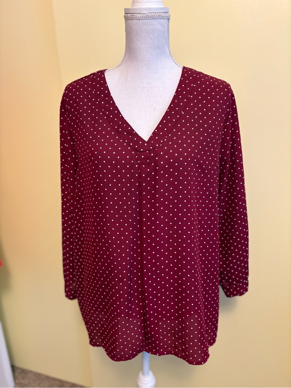 Rue21 Burgundy Polka Dot V-Neck Blouse
